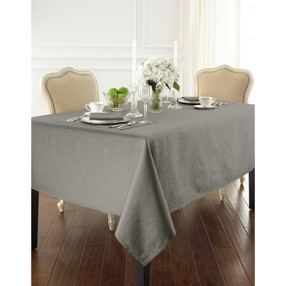 WATERFORD LINENS Sarah NEW 70 x 84 inch OBLONG TABLECLOTH in Platinum - Picture 1 of 2